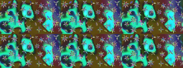 Raster çiçek desenli çiçek deseni, yapraklar, dekoratif elementler, sıçrama, lekeler, el çizimi kontur çizgileri ve Doodle çizim stili, grafik raster çizim çizimi.