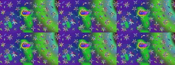 Çiçeksel çizim kalıbının yansıması. Vadinin çiçekleri yeşil ve mavi renklerde.