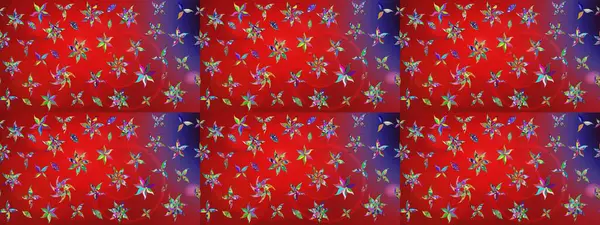 Suluboya elle çizilmiş çiçek desenli eskiz deseni. Parlak renkli fantezi çiçekleri, yapraklar, kırmızı ve mor renkli tomurcuklar ve kırmızı ve mor.