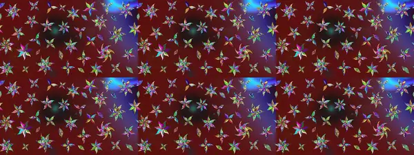 Şirin çiçekli eskiz deseni ve kırmızı ve kahverengi renkli yapraklar, suluboya çiçek deseni, duvar kağıdı, kart ya da kumaş için fayanslı. Raster illüstrasyonu.