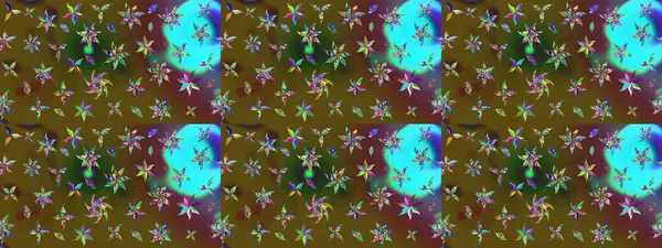 Raster illüstrasyonundaki çiçek desenli çizim. Yeşil ve kahverengi renkli çiçekler. Renkli Bahar Teması eskiz kalıbı. Düz Çiçek Elementleri Tasarımı.