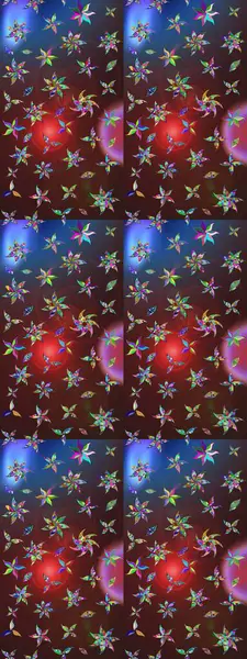 Çok kahverengi ve mor zarif küçük çiçekler ve kahverengi ve mor renkli komik böcekler, raster deseni, illüstrasyon.