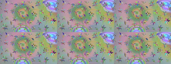 Varicoloneutral ve yeşil raster çizimi. Küçük çiçekteki sevimli çiçek deseni. Birçok nötr ve yeşil soyut çiçekli tropik çizim deseni.