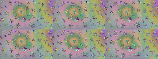 Yapraklı çiçekler ve doğal ve yeşil renklerde papatya çiçekleri. Raster - stok. Taslak arkaplan deseni.