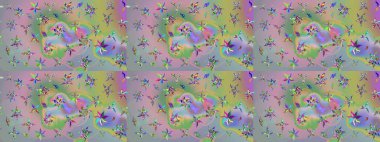 Tarafsız ve yeşil renklerde yaz çiçekleri. Çiçekli karalama şeklinde Raster çiçek deseni. Raster illüstrasyonu.