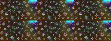 Raster - stok. Yapraklı çiçekler ve kahverengi ve gri renklerde papatya çiçekleri. Taslak arkaplan deseni.