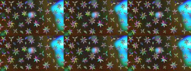 Düz Çiçek Elementleri Tasarımı. Renkli Bahar Teması eskiz kalıbı. Sevimli çiçek raster deseni. Kahverengi ve gri renkte çiçekler.