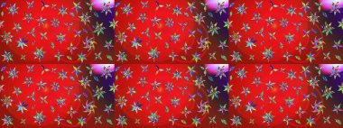 Çiçek süslemeli çizim deseni. Raster illüstrasyonu. Kırmızı ve kahverengi renkte çiçekler.