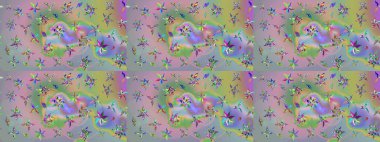 Tarafsız ve yeşil renklerde güzel çiçekler, suluboya desenli, duvar kağıdı, kart ya da kumaş için fayanslı eskizler. Raster..