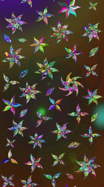 Raster düz çiçek çizim deseni. Kahverengi ve gri renkli çiçekler. Tasarım hediye paketi, tebrik kartları, posterler ve afiş tasarımı.