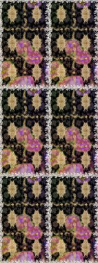 Çiçek deseni. Duvar kâğıdı barok, İspanyol kumaşı. Kusursuz raster arka plan. Kahverengi ve bej renklerde altın elementler. Şekil grafik deseni.