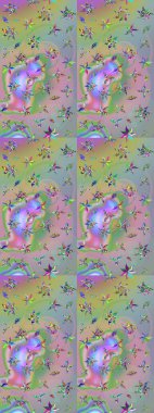 Raster Çiçek İllüstrasyonu güzel tekstil. Tarafsız ve yeşil renklerdeki etnik çiçeklerle zarif bir eskiz deseni..