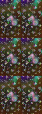 Kahverengi ve yeşil renklerde etnik çiçeklerle süslenmiş zarif bir eskiz şekli. Asya Tekstil 'inde Raster Çiçek İllüstrasyonu.