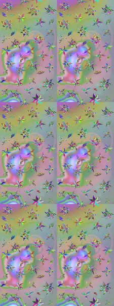 Raster Çiçek İllüstrasyonu güzel tekstil. Tarafsız ve yeşil renklerdeki etnik çiçeklerle zarif bir eskiz deseni..