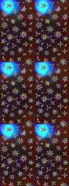 Eskiz geçmişi. Eski usul. Renkli desenli eskiz deseni, kahverengi ve mavi çiçekler ve dekoratif elementler. Kumaş, tekstil, duvar kağıdı baskısı için. Raster illüstrasyonu.