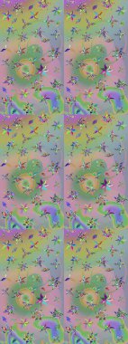 Raster illüstrasyonu. Suluboya çiçekli çiçek deseni. Tarafsız ve yeşil renklerde güzel tekstil..