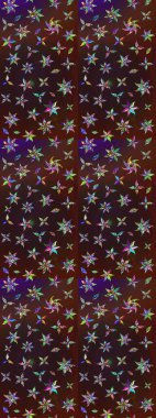 Çiçek desenli çizim. Raster illüstrasyonu. Kahverengi ve mor renkli Asya tekstili.