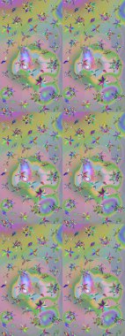 Renkli Yaz Temalı eskiz kalıbı. Raster Illustrasyon 'daki Çiçek Deseni' nin son moda çizimi. Düz Çiçek Elementleri Tasarımı. Güzel kumaş deseni.