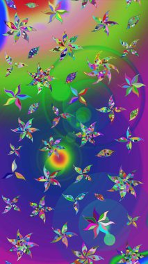 Düz Çiçek Elementleri Tasarımı. Raster Illustrasyon 'daki Çiçek Deseni' nin son moda çizimi. Güzel kumaş deseni. Renkli Yaz Teması çizim şablonu.