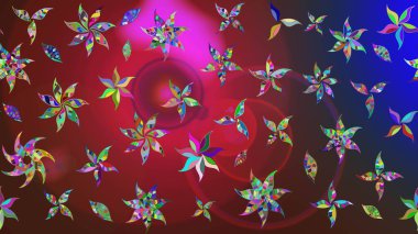 Renkli Bahar Teması eskiz kalıbı. Düz Çiçek Elementleri Tasarımı. Raster Modaya uygun kumaş deseni. Kırmızı ve kahverengi renkli şirin çiçek deseni.