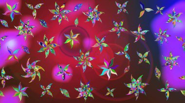 Ağaç dallı bahar çiçekleri ile desen, kırmızı ve mor renkler ile çiçek silueti. Raster deseni.