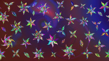 Raster - stok. Eskiz arkaplan modeli. Yapraklı çiçekler ve mor renkli çiçek desenli papatya çiçekleri.