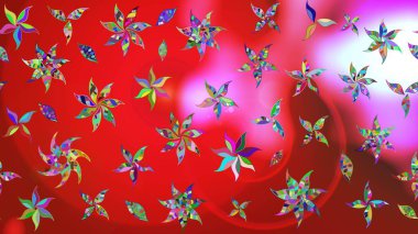 Kırmızı ve pembe renklere karalamalar çizilmiş çiçek deseni. Raster illüstrasyonu.