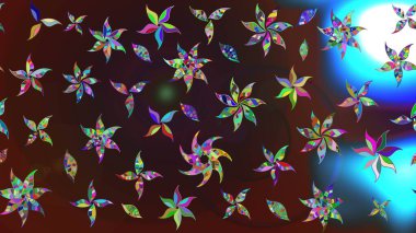 Kahverengi ve mavi renkli çiçekler. Çiçekli karalama şeklinde Raster çiçek deseni. Yumuşak, yaz çiçekli arka plan.