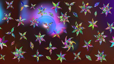 Renkli Yaz Temalı eskiz kalıbı. Sevimli çiçek raster deseni. Modaya uygun kumaş deseni. Düz Çiçek Elementleri Tasarımı.