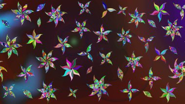 Kahverengi ve mor renklerde karalamalar çizilmiş çiçek deseni. Raster illüstrasyonu.