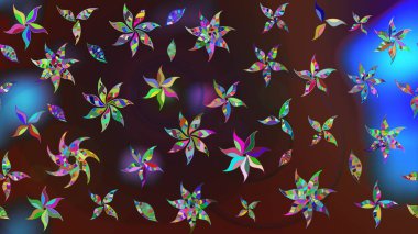 Kahverengi ve mavi renkli çiçekler. Raster illüstrasyonu. El çizimi çiçekli soyut çizim deseni.