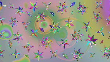 Raster Floral Illustration, Asyalı tekstil. Tarafsız ve yeşil renklerdeki etnik çiçeklerle zarif bir eskiz deseni..