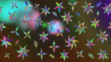 Raster illüstrasyonu. Kahverengi ve yeşil renkli çiçekler. Çiçek süslemeli çizim deseni.