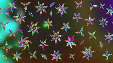 Çiçek desenli çizim. Düz Çiçek Elementleri Tasarımı. Güzel kumaş deseni. Renkli Bahar Teması eskiz kalıbı. Raster illüstrasyonu. Asya tekstil tarzında.