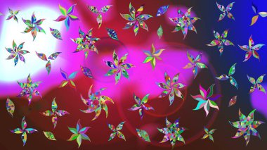 Kabile sanatı boho baskısı, klasik çiçek arkaplanı. Soyut etnik raster çizim kalıbı. Arkaplan dokusu, duvar kağıdı, kırmızı ve mavi renkli çiçek teması.