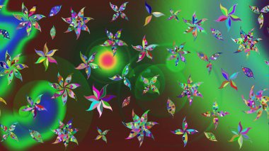 Çiçekli eskiz deseni. Yeşil ve kahverengi renkli çiçekler. Suluboya çizimi. El çizimi.