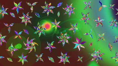 Millefleur 'lar. Tekstil, kumaş, kapaklar, duvar kağıtları, baskı, naylon, koleksiyon defteri, örgü, dekupaj için güzel bir eskiz. Küçük yeşil ve kahverengi renkte güzel bir besin torbası deseni, çiçekler..