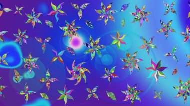 Renkli Bahar Teması eskiz kalıbı. Düz Çiçek Elementleri Tasarımı. Raster illüstrasyonu. Çiçekli çiçek deseni, suluboya. Mavi ve mor renkte çiçekler.