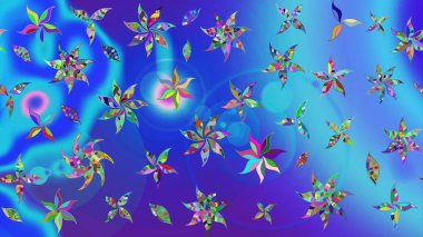 Mavi ve mor renkli çiçekler. Raster illüstrasyonunda çiçek deseni çizimi.