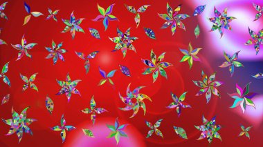 Tekstil tasarımı için kırmızı ve mor renkli geleneksel halk çiçekleri buketi. Üzerinde gelincikler ve vadi zambakları olan renkli çiçek desenli nakış..