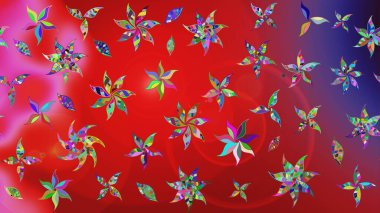 Suluboya çiçekli çiçek deseni. Raster illüstrasyonu. Kırmızı ve pembe renkli Asyalı tekstil.