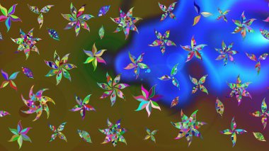 Bahar çiçekleriyle desenli dallı, çiçek siluetiyle renklendirilmiş desen. Raster deseni.