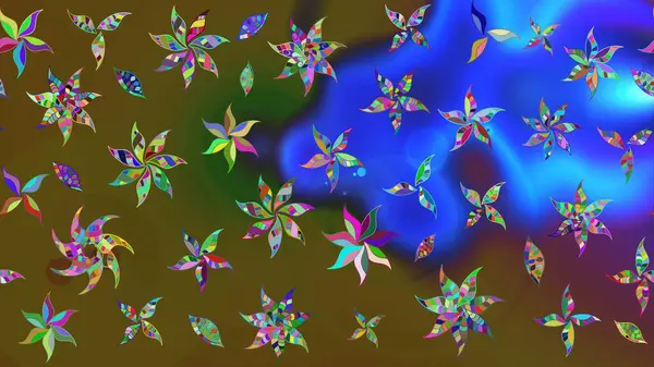 Bahar çiçekleriyle desenli dallı, çiçek siluetiyle renklendirilmiş desen. Raster deseni.