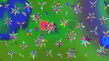 Çiçekler. Soyut etnik raster çizim kalıbı. Vadinin renkleri.