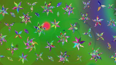 Çiçek ve yapraklı karalama şeklinde Raster çiçek deseni. Nazikçe, rengarenk bahar çiçekleri. Raster illüstrasyonu.