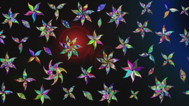 Renkli Yaz Temalı eskiz kalıbı. Sevimli çiçek raster deseni. Renkli çiçekler. Düz Çiçek Elementleri Tasarımı.