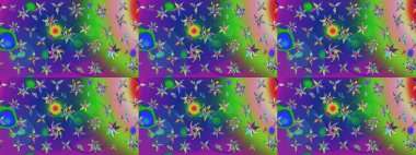 Suluboya çiçekli çiçek deseni. Raster illüstrasyonu. Yeşil ve mavi renkli güzel tekstil..