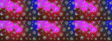 Sevimli çiçek raster deseni. Renkli Bahar Teması eskiz kalıbı. Düz Çiçek Elementleri Tasarımı. Kırmızı ve mor renkte çiçekler.