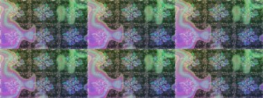 Düz Çiçek Elementleri Tasarımı. Çiçekli, suluboya desenli kusursuz çiçek deseni. Yeşil ve mavi renkte çiçekler. Raster illüstrasyonu. Renkli Bahar Teması Kusursuz Arkaplan.