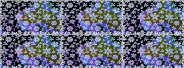 Elle boyanmış suluboya, dikişsiz çiçekler ve bitkiler. Siyah ve mor renkte çiçekler.